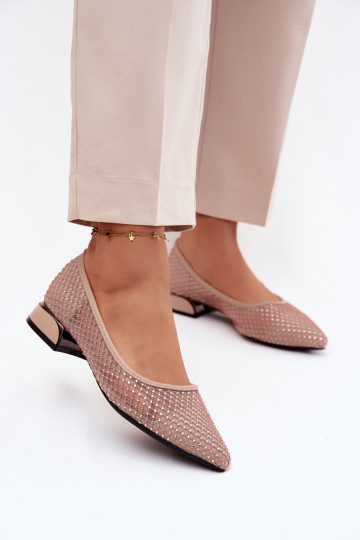 Ballerinas Op een lage hak Gaas Met Decoratie Vinceza 62294 beige 2