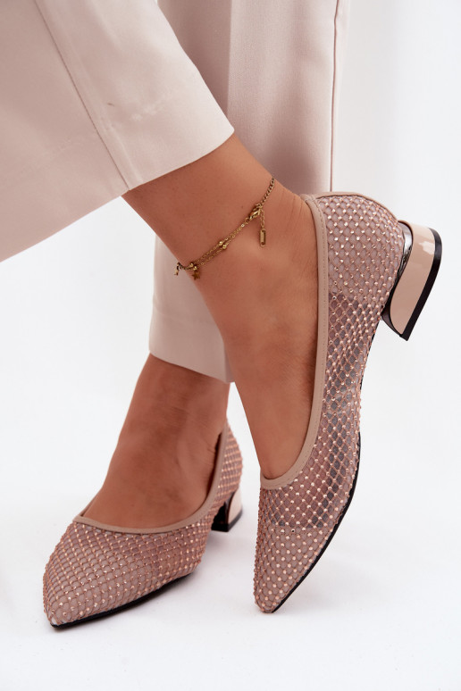 Ballerines Sur un talon bas grille Avec décoration Vinceza 62294 beige