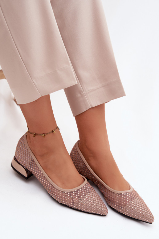 Ballerinas Op een lage hak Gaas Met Decoratie Vinceza 62294 beige