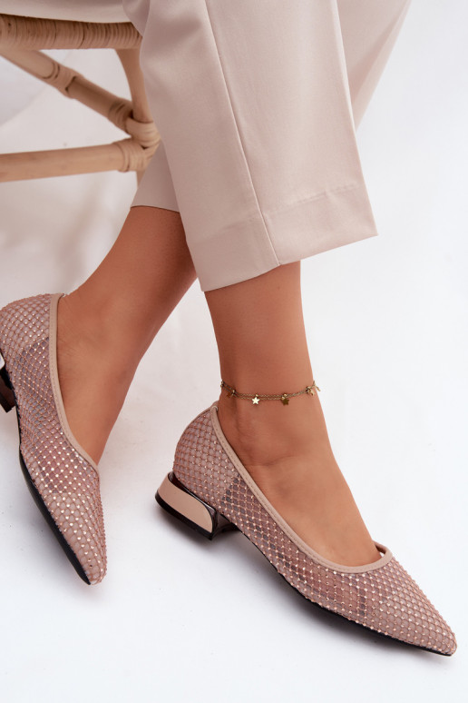 Ballerinas Op een lage hak Gaas Met Decoratie Vinceza 62294 beige