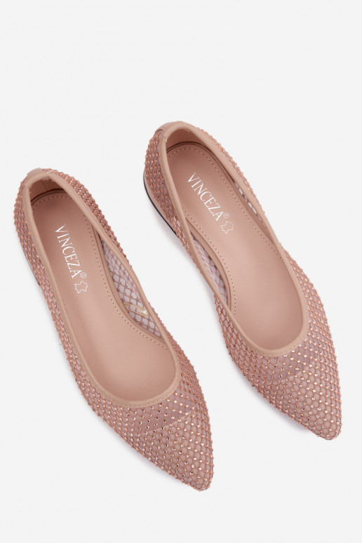 Beige Ballerinas mit niedrigem Absatz und Netzdekoration Vinceza 62294