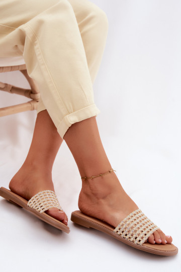 Zandkleurige slippers met glanzende details Fendi