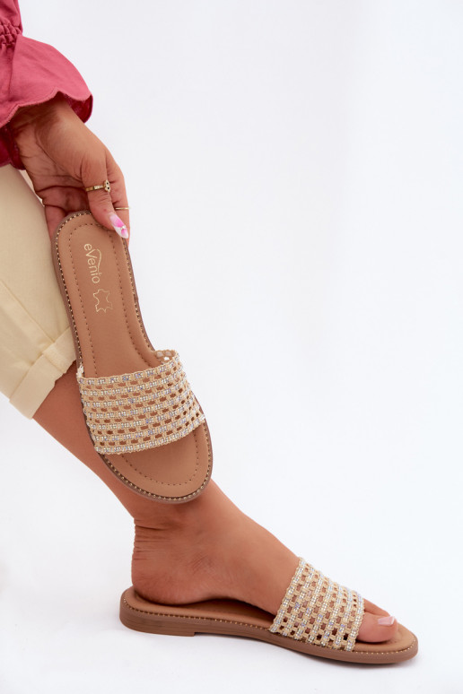 Zandkleurige slippers met glanzende details Fendi