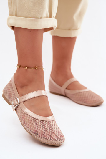 Zandkleurige mesh ballerina's met bandjes Gaia 2