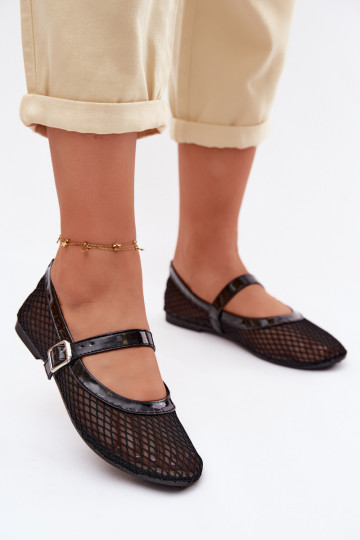 Zwarte mesh ballerina's met bandjes Gaia 2