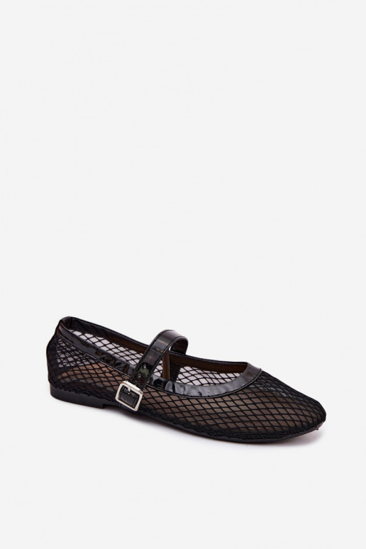 Schwarze Netzballerinas mit Riemen Gaia