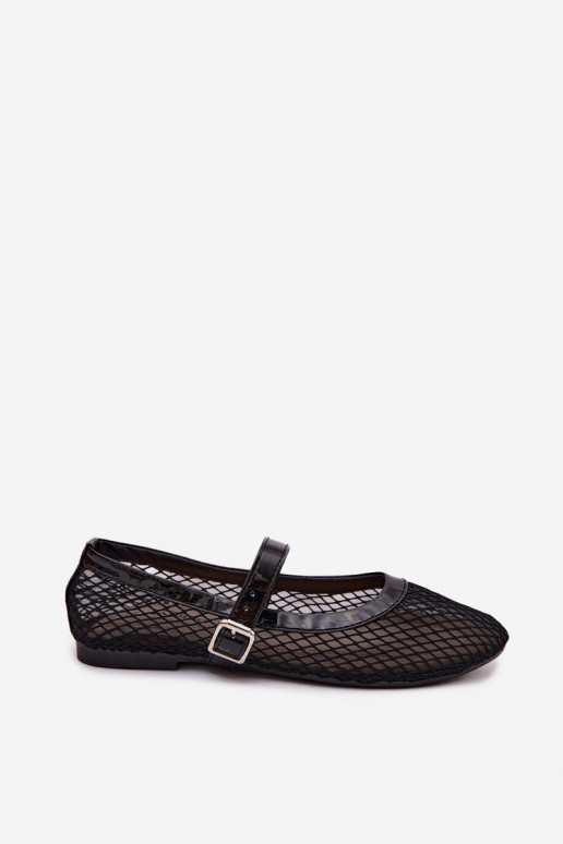 Schwarze Netzballerinas mit Riemen Gaia