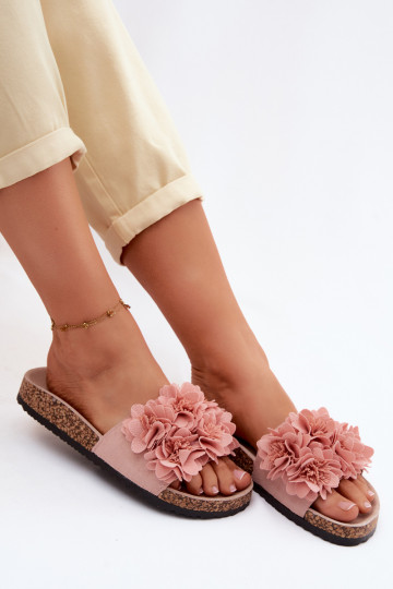 Pantoufles pour femmes Sur une semelle en liège Avec des décorationsi avec des motifs florauxkami couleur rose Seleneza
