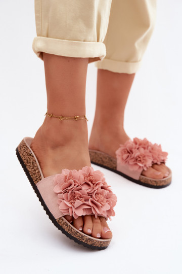Pantoufles pour femmes Sur une semelle en liège Avec des décorationsi avec des motifs florauxkami couleur rose Seleneza 2