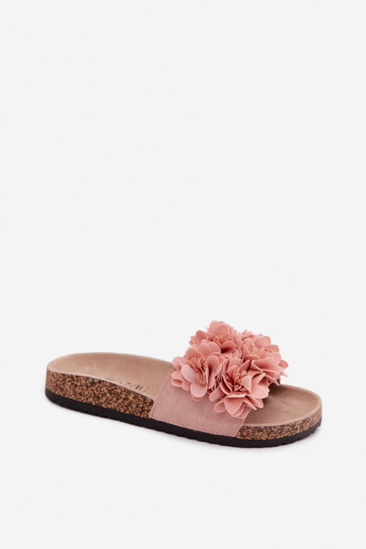 Chaussons en simili cuir rose sur semelle en liège avec motifs floraux Seleneza