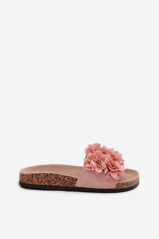 Chaussons en simili cuir rose sur semelle en liège avec motifs floraux Seleneza