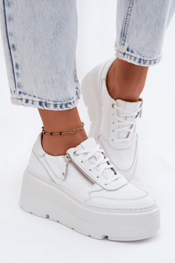 Witte leren sneakers met platform Zazoo N1084