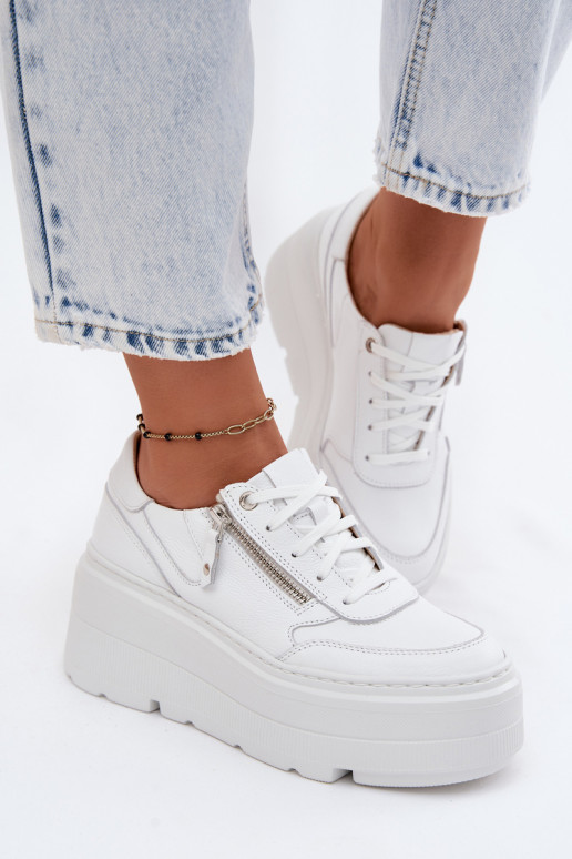 Witte leren sneakers met platform Zazoo N1084