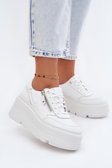 Witte leren sneakers met platform Zazoo N1084 2