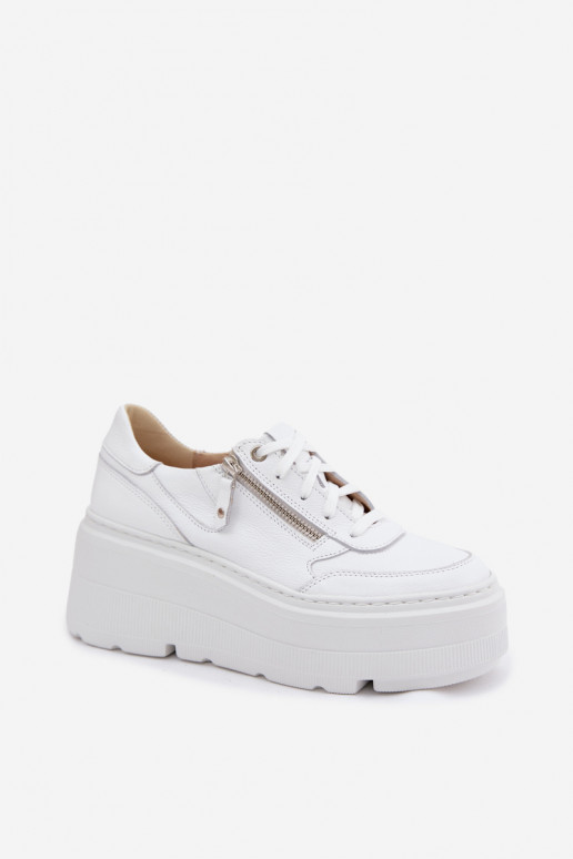 Sneakers en cuir blancs avec plateforme Zazoo N1084