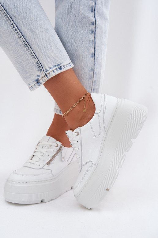 Sneakers en cuir blancs avec plateforme Zazoo N1084