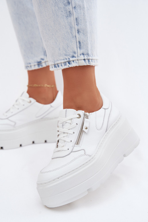 Witte leren sneakers met platform Zazoo N1084