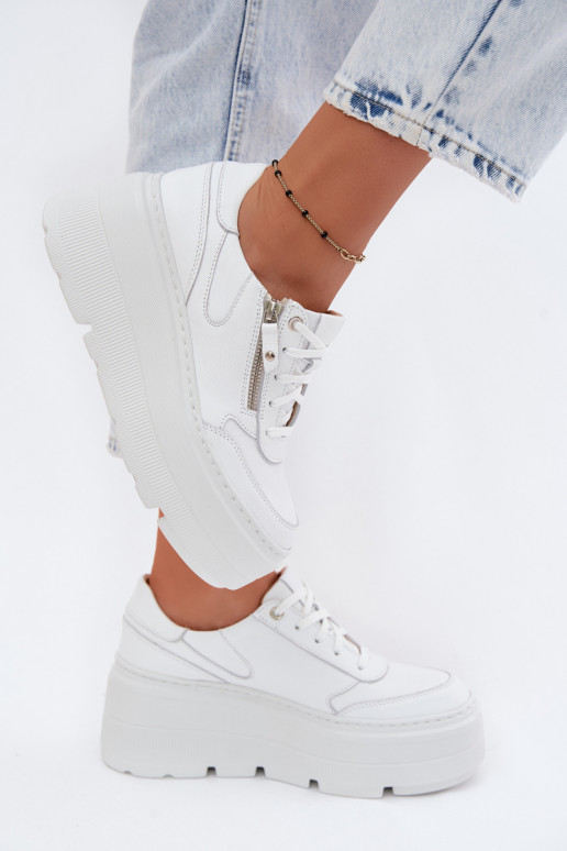 Sneakers en cuir blancs avec plateforme Zazoo N1084