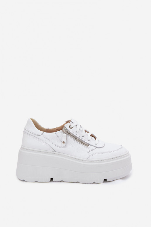 Witte leren sneakers met platform Zazoo N1084