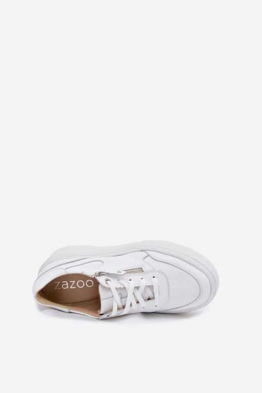 Sneakers en cuir blancs avec plateforme Zazoo N1084