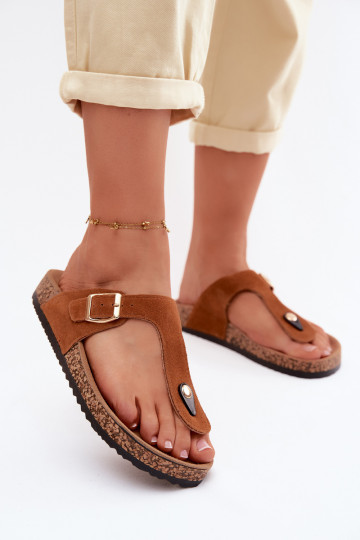 Chaussons en faux daim marron avec boucles dorées Honey 2