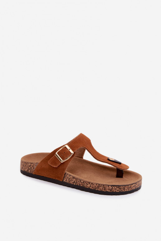 Leer Suede pantoffels Slippers met gouden gespen bruine kleur Honey