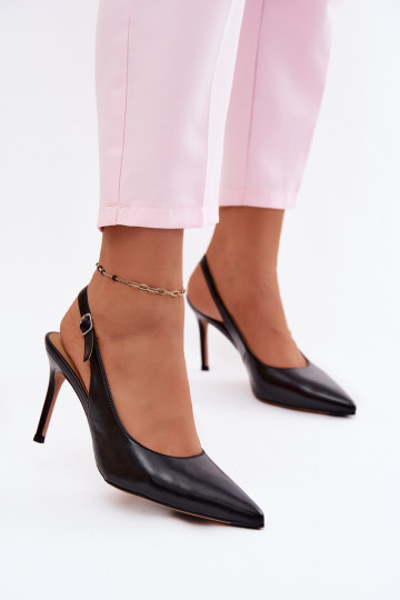 Sandales pour femmes à talons fins en faux cuir noir Kandy