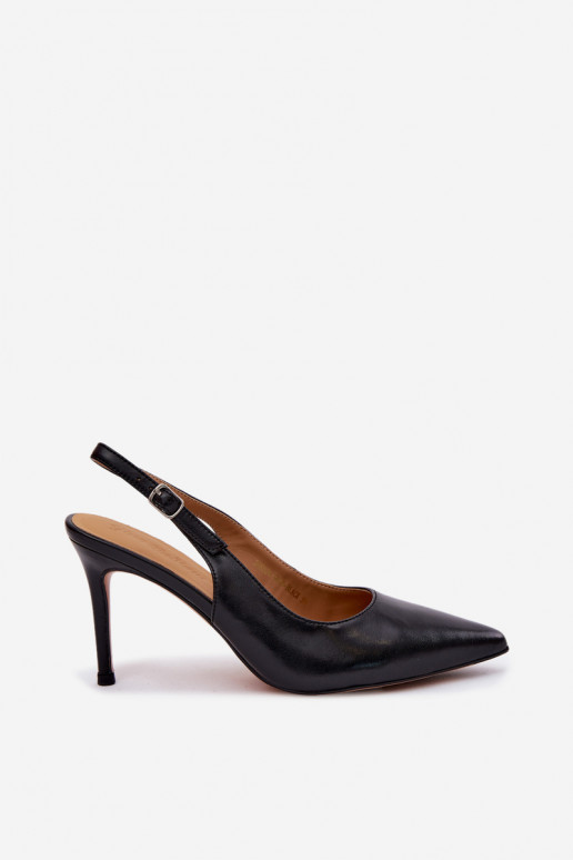 Damen-Sandalen mit dünnen Absätzen aus schwarzem Kunstleder Kandy