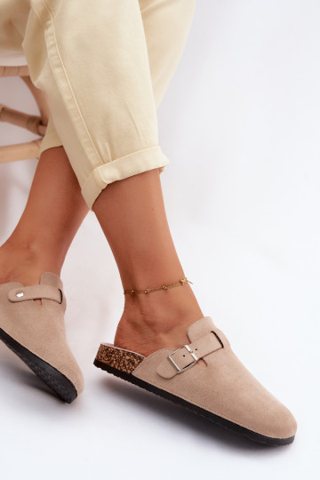 Chaussons Sabots Féminin avec boucles beige Lacey
