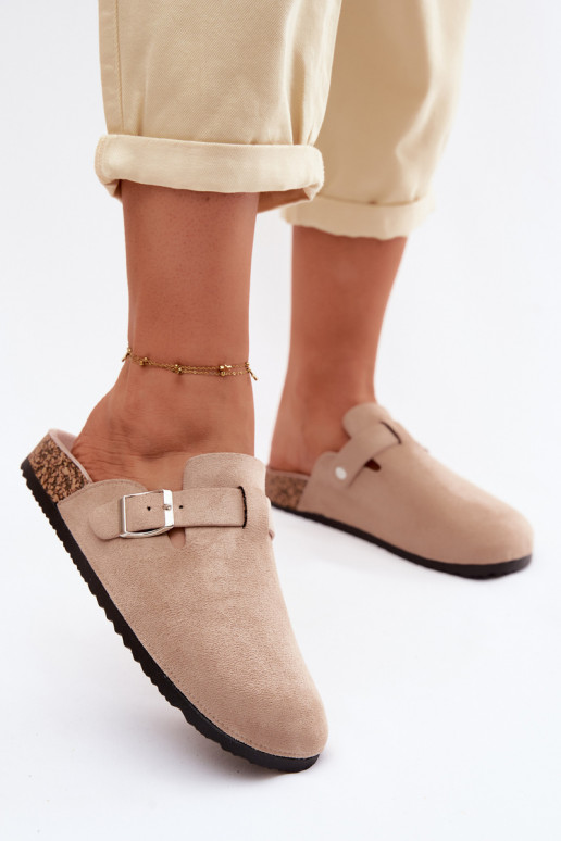 Zandkleurige slippers met gespen Lacey