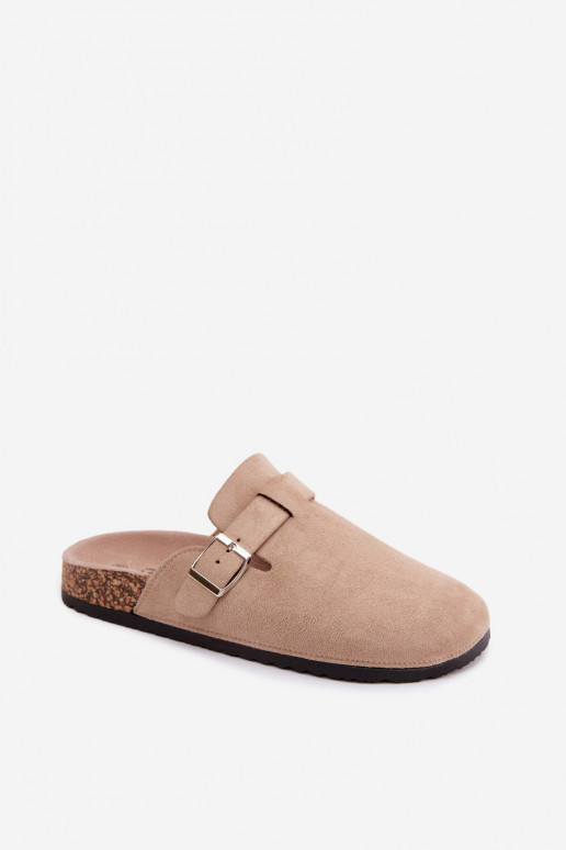 Zandkleurige slippers met gespen Lacey