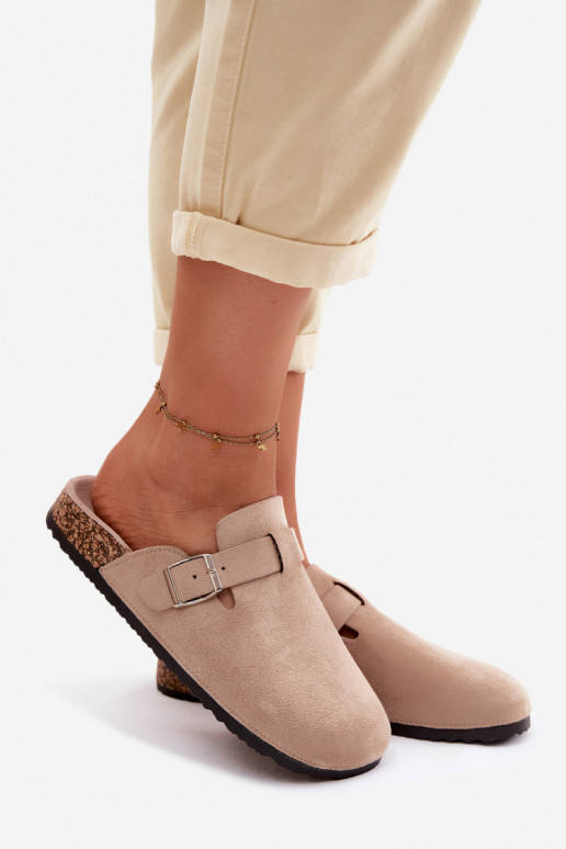 Sandfarbene Slipper mit Schnallen Lacey