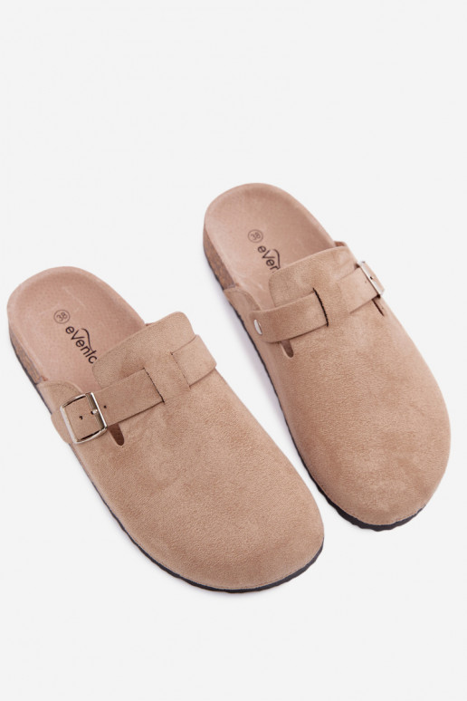 Sandfarbene Slipper mit Schnallen Lacey