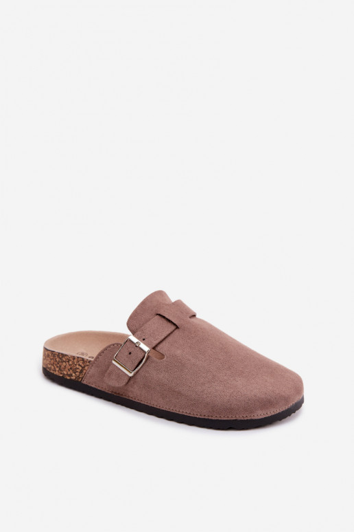 Sandfarbene Slipper mit Schnallen Lacey