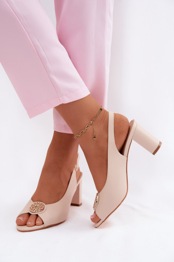 Damen-Sandalen mit hohen Absätzen und goldenen Details in Sandfarbe Lotus 2