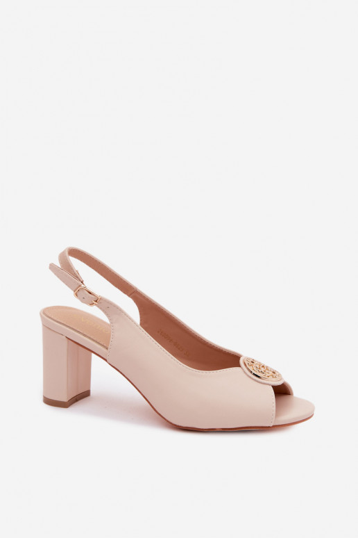 Sandales à talons hauts pour femmes avec détails dorés en sable Lotus