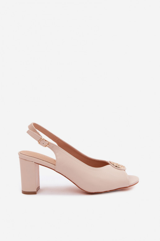 Sandales à talons hauts pour femmes avec détails dorés en sable Lotus