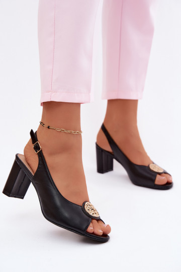 Sandales à talons hauts pour femme Ze couleur doréem Detalem couleur noire Lotus