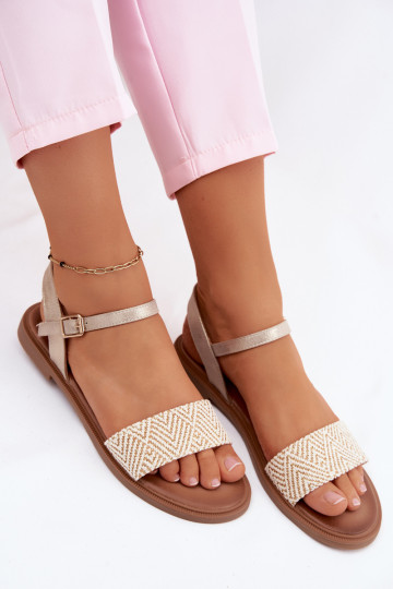 Damensandalen mit breiten Absätzen goldene Farbe Lumina