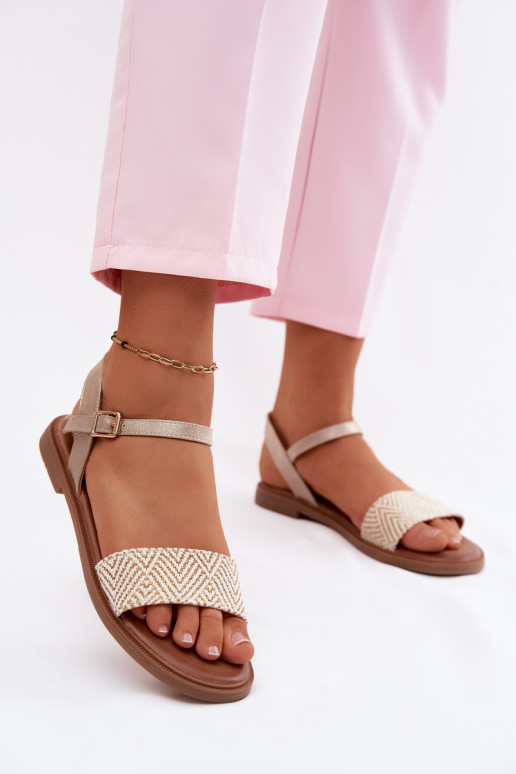 Damensandalen mit breiten Absätzen goldene Farbe Lumina