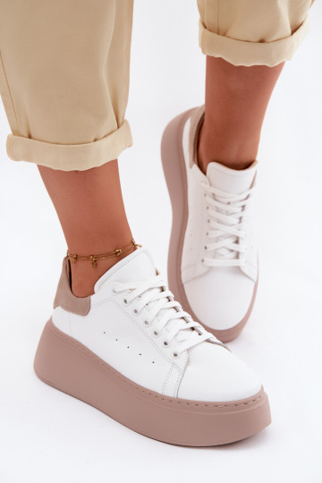 Peau Chaussures modèle baskets Féminin avec une plateforme Zazoo N408S2 couleur blanche