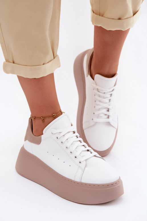 Leder-Sneaker mit Plattform Zazoo N408S2 weiß
