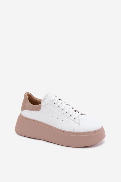 Leer Sneakers model schoenen Dames met platform Zazoo N408S2 Initte kleur