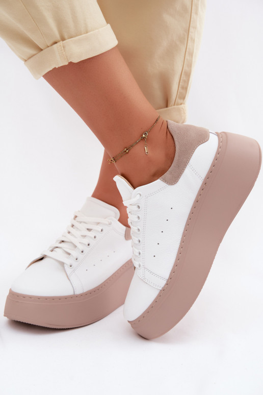Peau Chaussures modèle baskets Féminin avec une plateforme Zazoo N408S2 couleur blanche