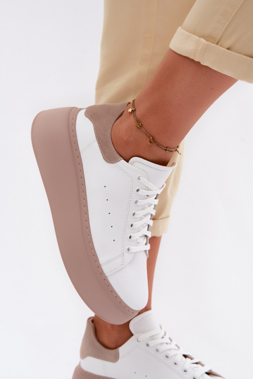 Leer Sneakers model schoenen Dames met platform Zazoo N408S2 Initte kleur