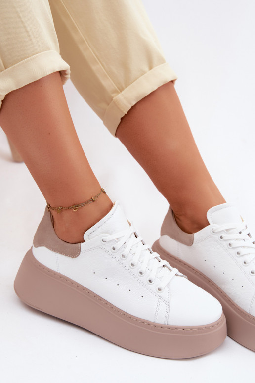 Leer Sneakers model schoenen Dames met platform Zazoo N408S2 Initte kleur