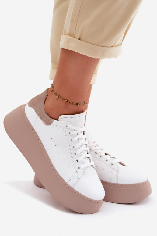 Peau Chaussures modèle baskets Féminin avec une plateforme Zazoo N408S2 couleur blanche