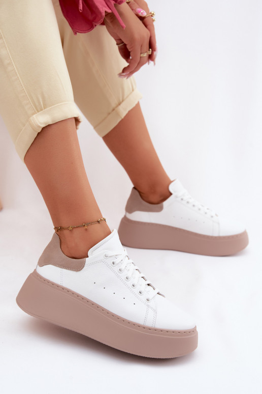Baskets en cuir avec plateforme Zazoo N408S2 blanches