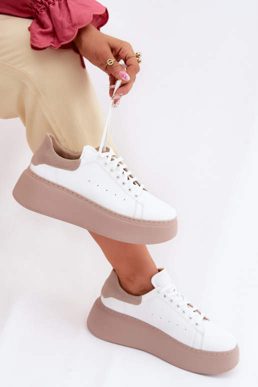 Leer Sneakers model schoenen Dames met platform Zazoo N408S2 Initte kleur