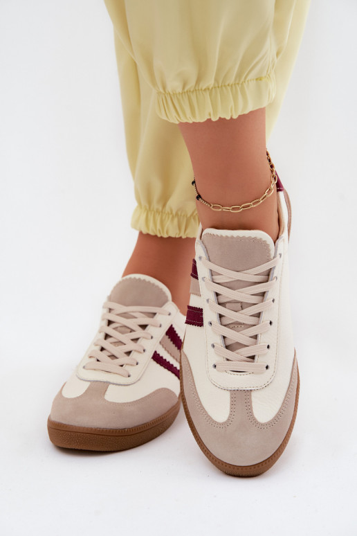 Baskets en cuir Zazoo N1234S2 blanc-bordeaux